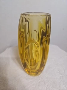 Mid Century Bohemian Czech Sklo Union Rosice Glas Bernstein Vase Rudolf Schröter - Bild 1 von 12