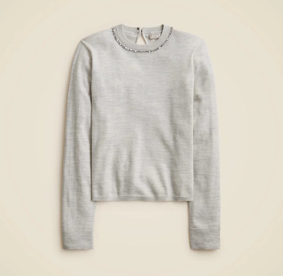 J.CREW Carolyn Embellished Fitted Sweater XS Gray Sequin Merino Wool CE699