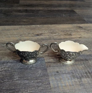 Antike versilberte Porzellandose gefüttert Fuß Blumenprägung Sahne und Zuckerdose - Bild 1 von 10