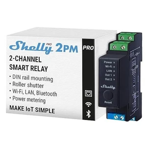 Shelly Pro 2PM WiFi e LAN Interruttore Relè Intelligente a 2 Canali con Misurazione Corrente - Foto 1 di 3
