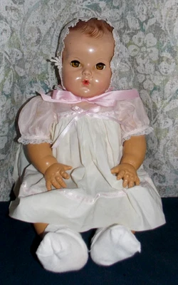 "Dulce muñeca bebé Effanbee Dy-Dee años 30-40 cuerpo de goma/orejas aplicadas/ojos de hojalata" Foto 1 de 4