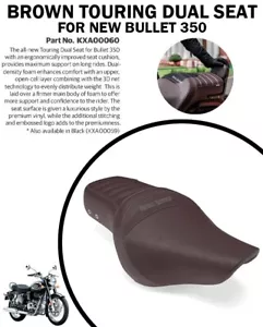 "BROWN TOURING DUAL SEAT" FIT FOR ROYAL ENFIELD NEW BULLET 350 - Picture 1 of 7