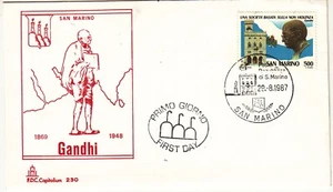 BUSTA FDC SAN MARINO 1987 CAPITOLIUM ANNULLO FDC 1 VALORE GANDHI 1869-1948 RARA - Picture 1 of 1