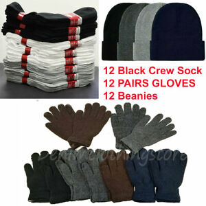 36 Assorted Men Crew Socks Winter Hats Beanies & Gloves Warm Cozy Wholesale Lot