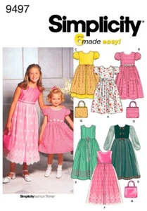 SIMPLICITY SEWING PATTERN 9497 GIRLS TEENS 7-14 EASY CLASSIC DRESS, MAXI & BAG - Picture 1 of 3