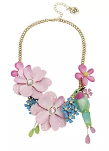 Betsey Johnson Pink Floral Large Statement Necklace - NWT - Picture 1 of 6