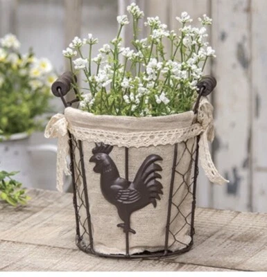 Fabric Lined Chicken Wire Rooster Bucket - Image 1 of 2