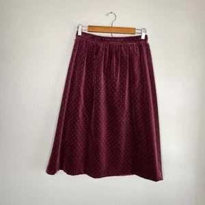 Panther VTG Women's Size 11/12 Skirt Burgundy Velvet Polka Dot Floral Midi 70's - Picture 1 of 9