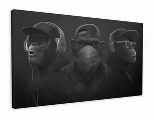 3 SABIOS MONOS SWAG BLANCO Y NEGRO - BANKSY ARTE DE PARED IMPRESIÓN GRAFFITI OBRAS DE ARTE LIENZO - Imagen 1 de 4