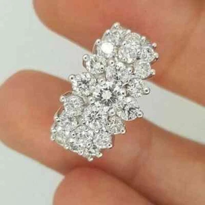 4Ct Round Cut Lab Created Diamond Cluster Engagement Ring 14K White Gold Plated - Picture 1 of 5
