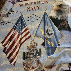 US Navy Woven Blanket Throw NEW 73"x53" Made In USA Cotton - Picture 1 of 12