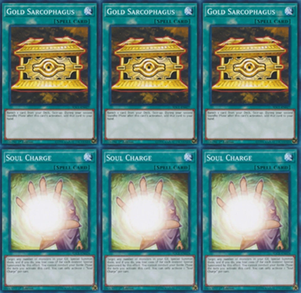 Gold Sarcophagus SDCL-EN027 X 3 + 3 X SOUL CHARGE Common YUGIOH CARD - Image 1 of 1