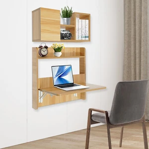 Wall Mounted Bookshelf Folding Space Saving Wall Mounted Table Laptop Desk - Picture 1 of 14