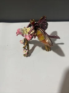 De colección Raro Metal Joyado Esmaltado Rosa Libélula en Flor Caja Baratija - Imagen 1 de 13