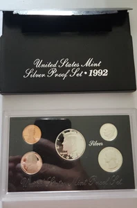 1992 US Mint Silver Proof Set. 5 Coins. Cent, Nickel, Dime, Quarter, Half Dollar - Picture 1 of 5