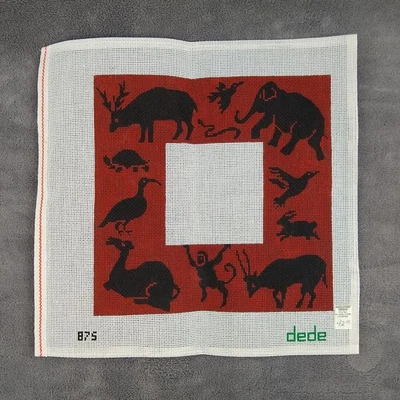 African Design Animal Silhouettes Needlepoint Handpainted Canvas 18m DeDe 18.5" - Image 1 of 2