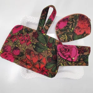 Vintage 60s 3-Piece Floral Travel Bags Makeup Toiletries Groovy Celebrity Inc NY - Picture 1 of 16