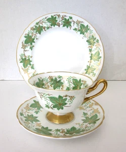SHELLEY BONE CHINA  GRAPES LEAVES CUP SAUCER AND PLATE TRIO SET  - ENGLAND - Picture 1 of 16