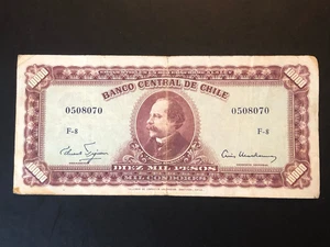 1960-1961 Chile 10000 Pesos Banknote Geldschein Währung - zirkuliert RAR - Bild 1 von 2