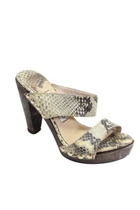 Jimmy Choo Womens Block Heel Double Snakeskin Strap Slide Sandals Brown Size 35 - Picture 1 of 5