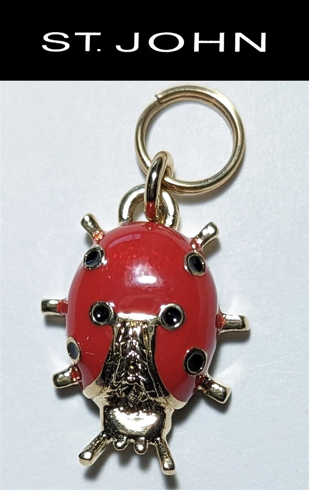 St John вязаный красный эмаль золото леди жук прозрачный кристалл молнии/слайдер тянуть  - Изображение 1 из 1