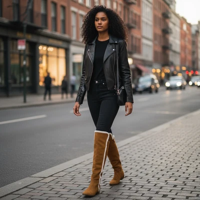 MIA Mujer Talla 8 Marrón Imitación Gamuza Botas Sherpa Borde Hasta la Rodilla Cremallera Foto 1 de 3