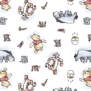 1 1/6 Yard Winnie the Pooh Friends Piglet Tigger Eeyore White Cotton Fabric 42"L - Picture 1 of 1