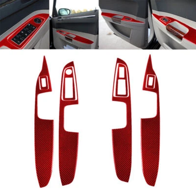 8 peças acabamento de tampa de painel de porta interior de fibra de carbono vermelha para Chrysler 300 2005-2007 - Imagem 1 de 4