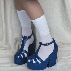 Melissa Royal Blue Chunky Platform Sandal Heels Size AU / US 8 EU39 UK5 Jelly - Picture 1 of 5