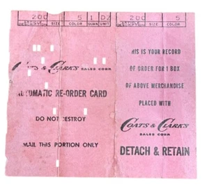 Tarjeta de reorden automática Coats & Clark’s Sales Corp de colección rara - Imagen 1 de 3