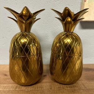 Two Vintage Pineapple Tumbler/Trinket Jar with Lid Pineapple Brand Impressed - Picture 1 of 2