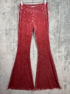 Three Bird Nest Bell Bottom Hippie Boho Flare Wide Leg Pants S/M Pink Velvet - Foto 1 di 10