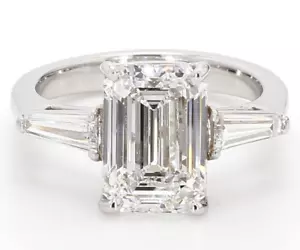 3CT Diamond Engagement Ring Emerald Cut Natural GIA Certified Platinum Metal - Picture 1 of 8