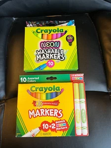 CRAYOLA 22 MARKERS - 12 ASSORTED COLORS & 10 NEON WASHABLE MARKERS - ALL NEW - Picture 1 of 2
