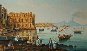 ?. Moretti - Vista Vesuvio con Palazzo Donn'Anna - Napoli XX secolo - Foto 1 di 12