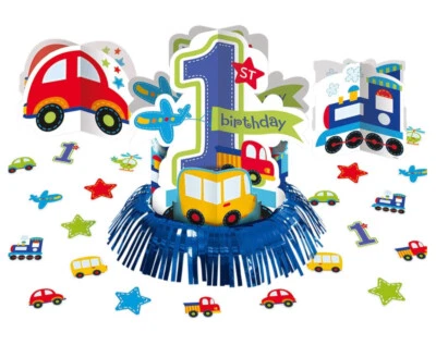 Todo a bordo niño 1er cumpleaños mesa decoración kit coches trenes Foto 1 de 2