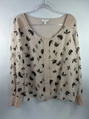 Top Lauren Conrad para mujer talla XXL beige floral acanalado transparente manga larga cuello redondo Foto 1 de 4