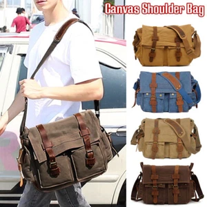 Canvas Shoulder bag Men's Satchel School Shoulder Messenger Bag Vintage Style - Picture 1 of 28