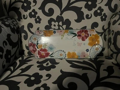 NUEVO Bandeja para servir Dolly Parton Stonewear plato patrón floral 15”x6” mariposa Foto 1 de 2