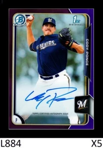 1-2015 BOWMAN CHROME DRAFT PURPLE REFRACTOR AUTO CODY PONCE BREWERS /250 QTY - Picture 1 of 1