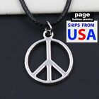 Antique Silver 1" Peace Sign Pendant With 18" + 2" Black Braded Leather* Cord