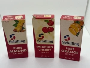 Vintage Lot of 3 Schilling 1960s Extract Bottles Imitation Cherry,Orange,Almond! - Picture 1 of 3