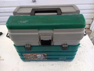 PLANO #759 Large Fishing Tackle Box Gray Green Slide Out Tray 18"x15x10.5 NICE!! - Picture 1 of 20