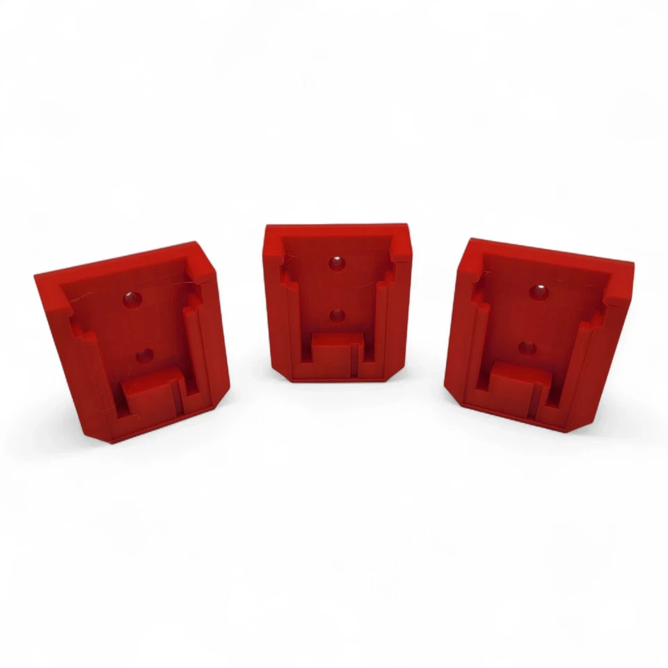 3D LOGIC PRINTS 3x Milwaukee M18 Battery Holders – Wall Mount Clips – Secure Lock – Made In USA