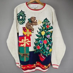 Christmas Tree L Sweater PETITE SOPHISTICATE Teddy Bear Elaborate - Picture 1 of 7