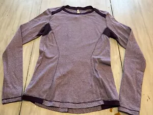 Lululemon Base Runner Purple LS Rulu Top Size 10 Mini Check Pique Zinfandel - Picture 1 of 10
