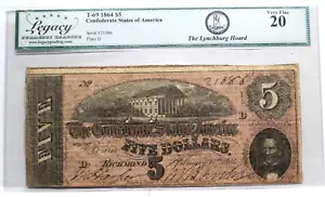 1864 $5 T-69 Confederate Sates CSA PF-8 LEGACY VERY FINE 20 LYNCHBURG HOARD - Picture 1 of 4