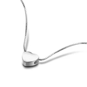 925 Sterling Silver Heart Pendant Box Chain Brushed Craft Necklace for Women 17" - Picture 1 of 6