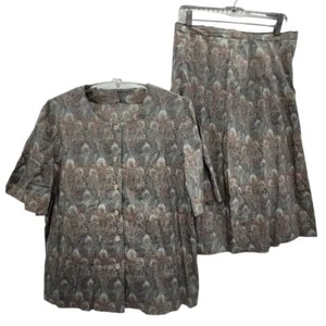 Conjunto de falda midi vintage de pluma de pavo real manga corta con botones línea A - Imagen 1 de 19