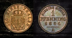 Prussia - Coin - Wilhelm I - 1 Pfennig 1864 A - Berlin - Uncirculated, UNC - Picture 1 of 1